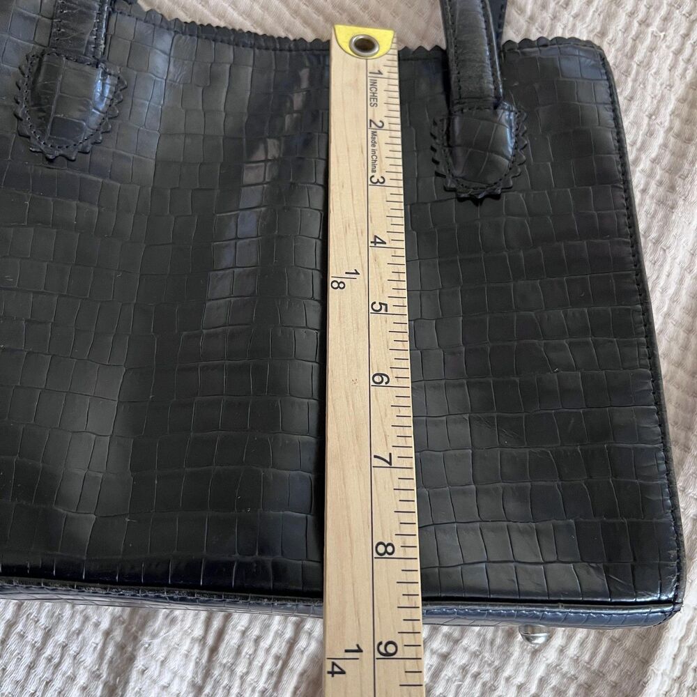 Donald J Pliner Bag Womens Medium Black Croc Embossed Leather Shoulder Tote USA - Picture 12 of 16